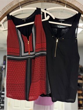 Express Red & Black Printed Zip Front Tank and Solid Zip Tank (2)